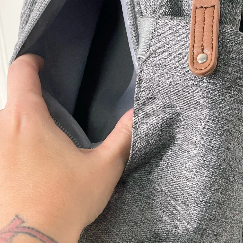 Gray Baby Backpack with Brown Details
